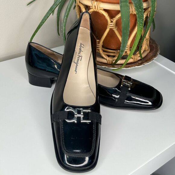 Salvatore Ferragamo Shoes - SALVATORE FERRAGAMO Vintage Letizia Black Patent Leather Loafers 7.5B | Gancini